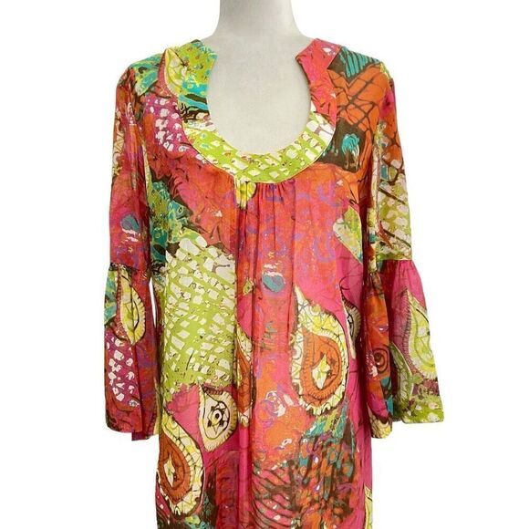 Trina Turk Sz 10 Medium Multicolor 3/4 Sleeve Mini Dress Cover-Up Lightweight* - Picture 14 of 14